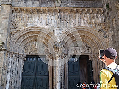 Romanesque facade of the Cathedral of Santiago de Compostela, La Coruna, Spain, Europe Editorial Stock Photo