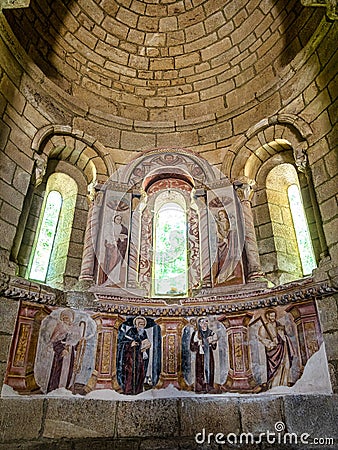 The romanesque gothic monastery of Santo Estevo de Ribas de Sil at Nogueira de Ramuin, Galicia in Spain Stock Photo