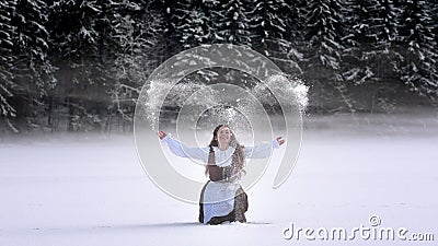 Romania beautiful girl and traditional costume in winter time Editorial Stock Photo