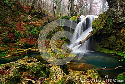 Romania beautiful landscape waterfall in the forest and natural Cheile Nerei natural park Stock Photo