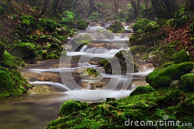 Romania beautiful landscape waterfall in the forest and natural Cheile Nerei natural park Stock Photo