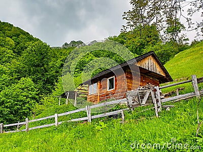 Romania, Buila Vanturarita Mountains, sheepfold in the Bulzului Meadow Stock Photo