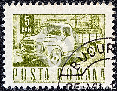 ROMANIA - CIRCA 1967: A stamp printed in Romania shows a Carpati lorry, circa 1967. Editorial Stock Photo