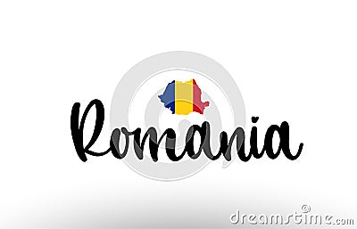 Romania country big text with flag inside map concept logo Vector Illustration