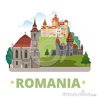 Romania country design template Flat cartoon style Vector Illustration