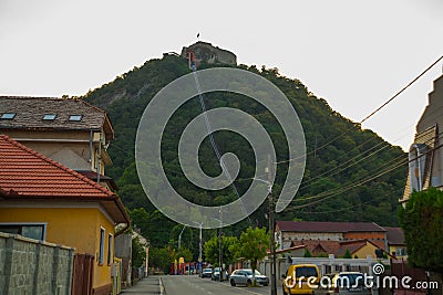 Romania, Deva: Deva Fortress was built in the mid-thirteenth century at the top of the Fortress Hill,on the place of a Dacian Editorial Stock Photo