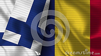 Romania and Finland Realistic Flag â€“ Fabric Texture Illustration Stock Photo