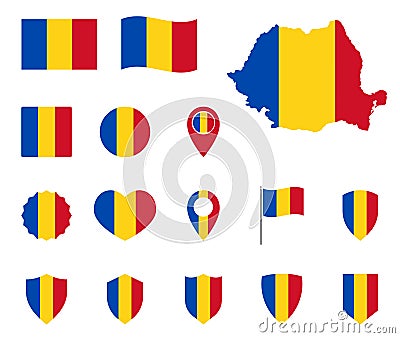 Romania flag icons set, symbols of the flag of Romania Vector Illustration