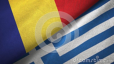 Romania and Greece two flags textile cloth, fabric texture Stock Photo