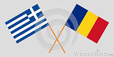 Romania and Greece. The Romanian and Greek flags. Official proportion. Correct colors. Vector Vector Illustration