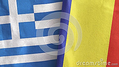 Romania and Greece two flags textile cloth 3D rendering Stock Photo