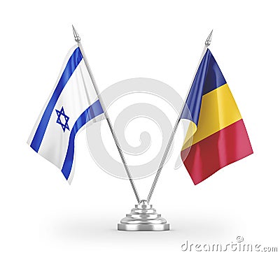 Romania and Israel table flags isolated on white 3D rendering Stock Photo