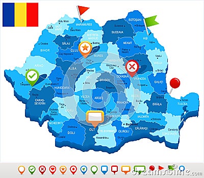 Romania - map and flag - Detailed Vector Illustration Stock Photo