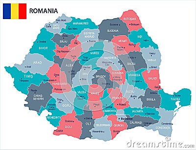 Romania - map and flag - Detailed Vector Illustration Stock Photo