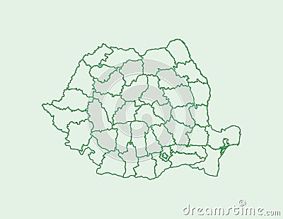 Romania map vector with green border line of divisions on light background Vector Illustration