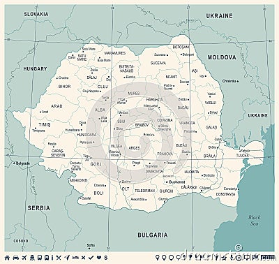 Romania Map - Vintage Detailed Vector Illustration Stock Photo