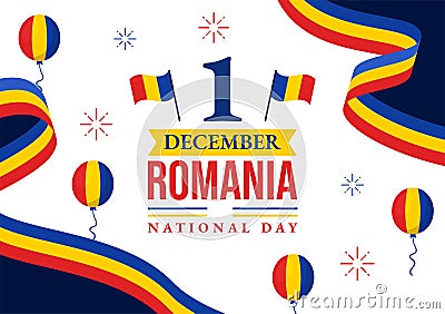 Romania National Day Vector Illustration on 1st December with Waving Flag Background in Romanian Great Union Memorial holiday Vector Illustration