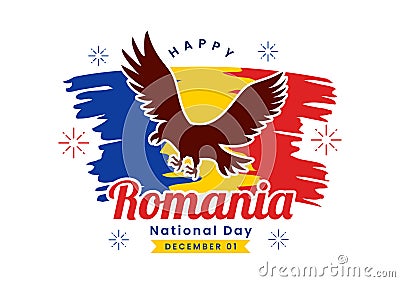 Romania National Day Vector Illustration on 1st December with Waving Flag Background in Romanian Great Union Memorial holiday Vector Illustration