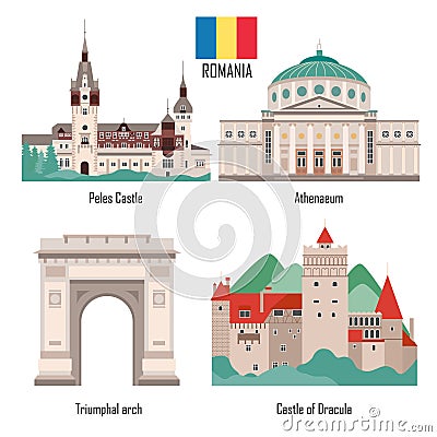 Romania set of landmark icons Vector Illustration