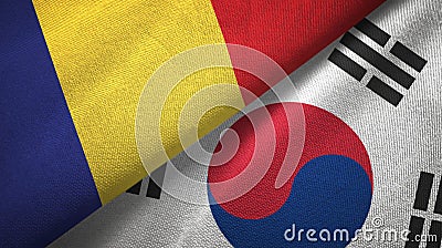 Romania and South Korea two flags textile cloth, fabric texture Stock Photo