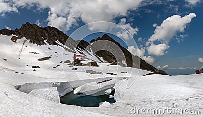 Romania,Transfagarasan Pass. Famous Romanian Serpentine, One Of Most Dangerous Road In The World. Snowbound And Avalanche Danger Stock Photo