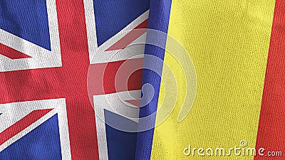 Romania and United Kingdom two flags textile cloth 3D rendering Stock Photo