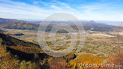 Romania, Viewpoint from Hillocks of the Bran to Zarnesti City. Stock Photo