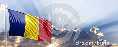 Romania flag on blue sky. 3d illustration Cartoon Illustration