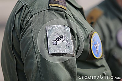 Romanian Air Force symbols on a female soldier uniform Editorial Stock Photo