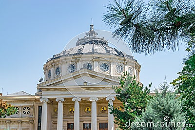 Romanian Athenaeum, a concert hall in the center of Bucharest, Romania and a landmark of the Romanian capital city. Romanian Stock Photo