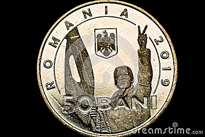 50 Romanian bani coin close-up. Romanian revolution 1989 Stock Photo