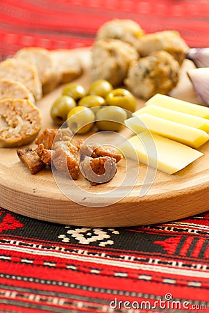 Romanian christmas appetizer consist of various pork dishes Stock Photo