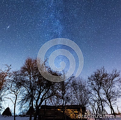 Romanian countryside under the Milky Way Stock Photo