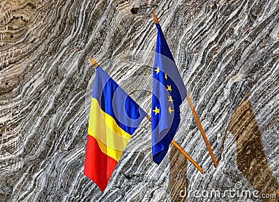 Romanian and EU Flag Stock Photo