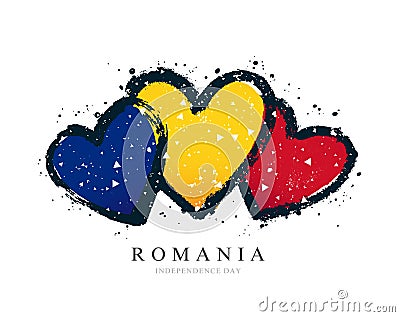 Romanian flag in the form of three hearts Vector Illustration