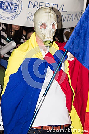 Romanian gas mask protester against Rosia Montana Editorial Stock Photo