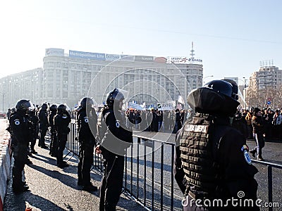 Romanian Gendarmes guard Govern HQ Editorial Stock Photo