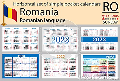 Romanian horizontal pocket calendar for 2023. Week starts Sunday Vector Illustration