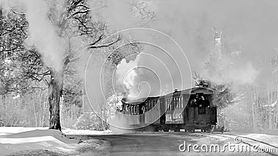 Romanian Bucovina landscape with old steam train in the winter time Editorial Stock Photo