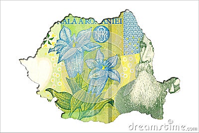 1 romanian leu bank note obverse in shape of romania Stock Photo