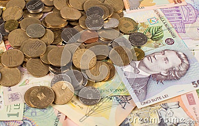 Romanian money background Stock Photo