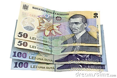 Romanian money banknotes Stock Photo