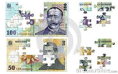 Romanian money puzzle Stock Photo