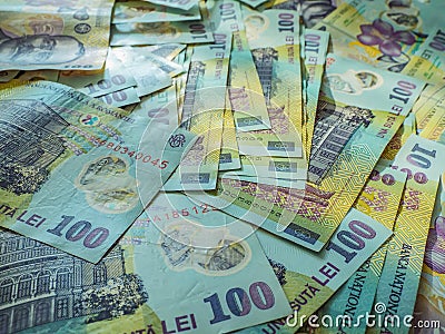 Romanian money ron background Editorial Stock Photo