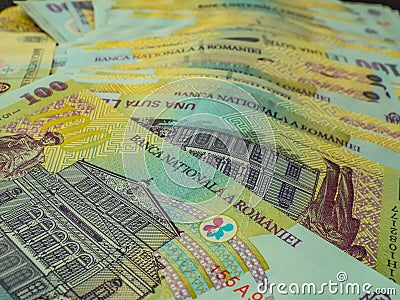 Romanian money ron background Editorial Stock Photo