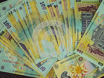 Romanian money ron background Editorial Stock Photo