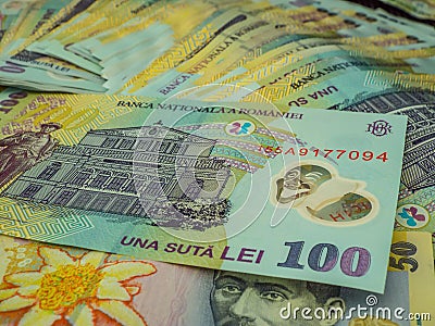 Romanian money ron background Editorial Stock Photo