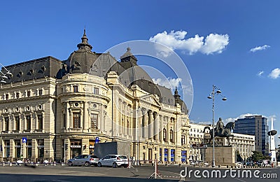 Romanian National Museum of Art with King Carol I in front Editorial Stock Photo