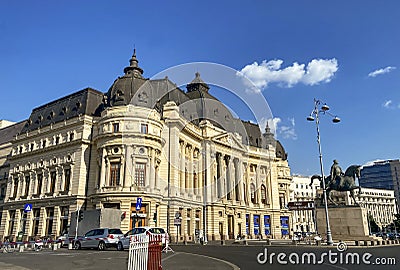 Romanian National Museum of Art with King Carol I in front Editorial Stock Photo