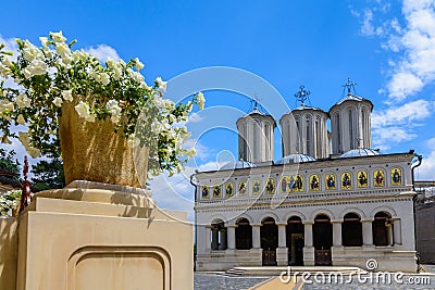 Romanian Patriarchal Cathedral on Dealul Mitropoliei 1665-1668, in Bucharest, Romania. Architectural details in close-up in a Stock Photo